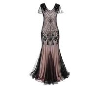 BOTCAM Abito da Sera Lungo Anni '20 Great Gatsby, da Donna, con Paillettes, Nappa, Scollo a V, Senza Maniche, per Matrimonio, Colore: Rosa, XXXL