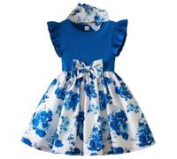 BOTCAM Abito estivo da bambina con stampa casual, gonna piccola, abito casual in stile straniero, carino, adatto per nove mesi a tre anni ragazza a quadri, Blu, 2-3 Jahre