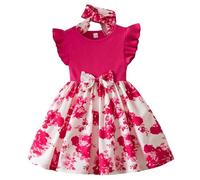 BOTCAM Abito estivo da bambina con stampa casual, gonna piccola, abito casual in stile straniero, carino, adatto per nove mesi a tre anni ragazza a quadri, rosa intenso, 9-12 Monate