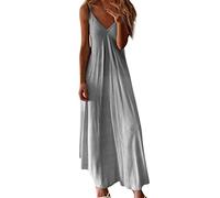 BOTCAM Abito estivo da donna, lungo, elegante, estivo, boho, da spiaggia, con scollo a V, senza maniche, con spalline sottili, per il tempo libero, per matrimoni, maxi abito da ragazza