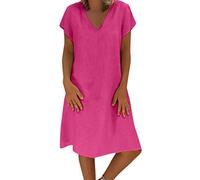 BOTCAM Abito estivo da donna, lungo, per il tempo libero, in cotone, con scollo a V, a maniche corte, lunghezza al ginocchio, elegante, boho, da spiaggia, da ragazza, casual, a maniche lunghe, Hot