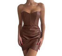 BOTCAM Abito estivo sexy in pelle, da donna, nero, elegante, da sera, in ecopelle, da donna, taglie grandi, per feste, colore nero, corto, da donna, per la notte e il business, Braun70, M