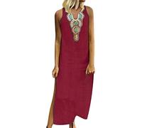BOTCAM Abito Maxi da Donna, Abito Estivo Boho in Cotone e Lino, per il Tempo Libero, con Scollo a V, Senza Maniche, Abito Lungo Retrò da Donna, Anni 70, Abito da Sera Lungo, Abito da Festa per Ragazze