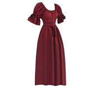 BOTCAM Abito rinascimentale, abito vittoriano, da donna, a vita alta, medievale, a maniche corte, con lacci, stile palazzo, abito da sera da principessa, abito da ballo vintage