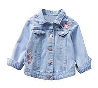 BOTCAM Bambino Baby Outwear Manica Lunga Collo Alto Stampa Floreale Giacca di Jeans Cerniera Cappuccio Antivento Manica Lunga Cappotti Per Ragazze o Spille Per Vestiti, Blu, 5-6 Jahre