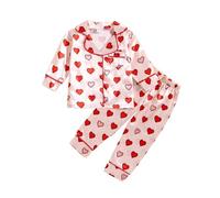 BOTCAM Bambino Ragazza Primavera Manica Lunga Raso Casa Vestito Amore Cuore Stampato Pantaloni Elastici San Valentino Ragazza Vestito Camicette per bambini, Colore: rosa., 2-3 Jahre