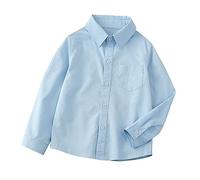 BOTCAM Camicia classica con risvolto per ragazze e bambine, in morbido cotone a maniche lunghe, top basic da 3 a 13 fantastici ragazzi, Blu, 5-6 Jahre