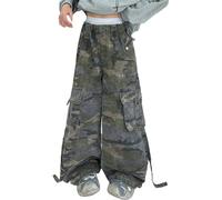 BOTCAM Children's Spring and Autumn Pants 2024 New Korean Version of Large and Medium Size Children's Fashionable Loose Wide Leg Pants Camouflage Tuta Pantaloni Softshell Pantaloni per bambini, Ag
