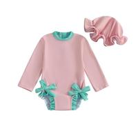BOTCAM Costume da bagno per neonato, con stampa a maniche lunghe, con zip su Rash Guard, costume da bagno 86, Colore: rosa., 18-24 Monate