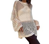 BOTCAM Crochet Top da donna a maglia a maniche lunghe Hollow Out all'uncinetto, maglione sexy a maniche lunghe, Y2K, stile vintage, elegante, per donne, mini abito estivo, beige., M