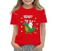 BOTCAM Easter Shirts for Toddler Boy Short Sleeve Tractor Bunny Tshirt for Kids Cotton Tee Tops 2 13 Years High Girls Shirt, Colore: rosso, 12-13 Jahre