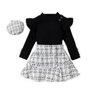BOTCAM Europa e Stati Uniti, abbigliamento per bambini e bambine, a maniche lunghe, con piccola fragranza, gonna in tessuto + berretto, Nero , 5-6 Jahre