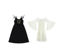 BOTCAM European and American Square Colllar Bundle Waist Medieval Retro Dress Girls 98, Nero , 9-10 Jahre