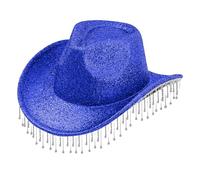 BOTCAM Forst Women's Hat Elegant and Light Hat with Shiny Tassel Cowboy Hat Wide Brim Tassel Incontri Hat Cowboy Girls, Blu, Taglia unica