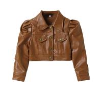 BOTCAM Giacca da motociclista a maniche lunghe, in pelle, casual, in pelle PU, da 2 a 8, marrone, 4-5 Jahre