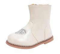 BOTCAM Girls Spring Autumn Winter Love Children's Ankle Boots Little Girls Side Zipper Western Style Two Cotton Fashion Warm Boots Foderati Bambini, beige., 24 EU