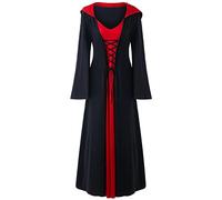 BOTCAM Helloween costumi da donna abiti da strega abiti gotici da donna a maniche lunghe abito da vampiro nero abito da sera per cosplay mantello abiti con cappuccio lacci vintage maglione con