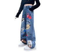 BOTCAM Jeans da ragazza Spring and Autumn Children's Middle and Large Children's Straight Wide Leg Pants Girls Loose Pantaloni da ragazza, Blu, 9-10 Jahre