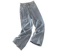 BOTCAM Jeans Donne Primavera Dritto Pantaloni Sciolti High Street Pantaloni Lunghi Per Ragazze, Blu, 14-15 Y