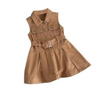 BOTCAM Jeans senza maniche New Korean Version of Children's Lapel Waistcoat Dress Baby Knielang Girls, caffè, 8-9 Jahre