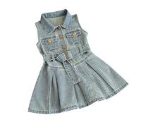 BOTCAM Jeans senza maniche New Korean Version of Children's Lapel Waistcoat Dress Baby Knielang Girls, Blu, 4-5 Jahre