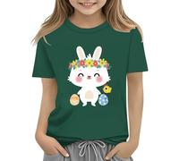 BOTCAM Kids Easter Bunny T Shirt with Colorful Eggs and Floral Design Soft T Shirt for Girls Comfort and Stylish Birthday Shirt 1 anno con nome, verde, 10-11Years