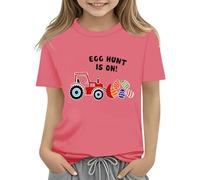BOTCAM Kids Easter Bunny T Shirt with Colorful Eggs and Floral Design Soft T Shirt for Girls Comfort and Stylish Wagon, Colore: rosa., 10-11Years