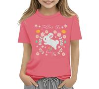 BOTCAM Kids Easter Bunny T Shirt with Colorful Eggs and Floral Design Soft T Shirt for Girls Comfort and Stylish Top Damen, Colore: rosa., 8-9 Jahre