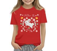 BOTCAM Kids Easter Bunny T Shirt with Colorful Eggs and Floral Design Soft T Shirt for Girls Comfort and Stylish Top Damen, Colore: rosso, 4-5 Jahre