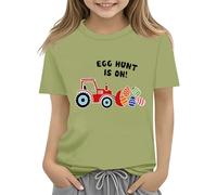 BOTCAM Kids Easter Bunny T Shirt with Colorful Eggs and Floral Design Soft T Shirt for Girls Comfort and Stylish Wagon, Ag., 2-3 Jahre