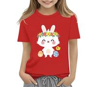 BOTCAM Kids Easter Bunny T Shirt with Colorful Eggs and Floral Design Soft T Shirt for Girls Comfort and Stylish Birthday Shirt 1 anno con nome, Colore: rosso, 3-4 Jahre