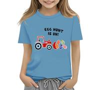 BOTCAM Kids Easter Bunny T Shirt with Colorful Eggs and Floral Design Soft T Shirt for Girls Comfort and Stylish Wagon, Azzurro, 3-4 Jahre