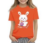 BOTCAM Kids Easter Bunny T Shirt with Colorful Eggs and Floral Design Soft T Shirt for Girls Comfort and Stylish Ballerina Shirt Girls, Colore: arancione., 8-9 Jahre