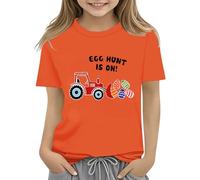 BOTCAM Kids Easter Bunny T Shirt with Colorful Eggs and Floral Design Soft T Shirt for Girls Comfort and Stylish Wagon, Colore: arancione., 3-4 Jahre