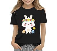 BOTCAM Kids Easter Bunny T Shirt with Colorful Eggs and Floral Design Soft T Shirt for Girls Comfort and Stylish Birthday Shirt 1 anno con nome, Nero , 8-9 Jahre
