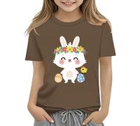BOTCAM Kids Easter Bunny T Shirt with Colorful Eggs and Floral Design Soft T Shirt for Girls Comfort and Stylish Birthday Shirt 1 anno con nome, marrone, 2-3 Jahre