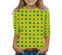 BOTCAM Kids St Day 3/4 Sleeve Green T Shirt Top Girls Funny St Day Shirt Primavera Ragazza, giallo., 10-11Years