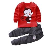 BOTCAM Maglia e pantaloni a maniche lunghe con stampa animal per ragazze e ragazze, tuta loungewear da 0 a 9 con cappuccio, Colore: rosso, 5-6 Jahre