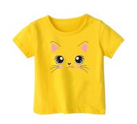 BOTCAM Maglietta a maniche corte da ragazza, casual, alla moda, con scritta in lingua tedesca, giallo., 4-5 Jahre