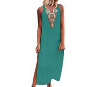 BOTCAM Maxi abito estivo da donna, in cotone boho, in lino, per il tempo libero, con scollo a V, senza maniche, stile retrò, da donna, anni '70, abito da sera lungo, per feste e cocktail