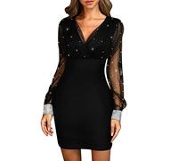 BOTCAM - Mini abito da donna, sexy, scollo a V, nero, elegante, con lustrini, adatto per feste, cocktail, serate mondane, per la spiaggia, per fare la damigella d'onore e per serate da ballo, Nero8