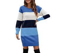 BOTCAM - Miniabito in maglia da donna autunno inverno a maniche lunghe, girocollo, pullover, colorblock, maglione a coste, a righe, abito casual, slim fit, elastico, miniabito a tubo, bodycon, abito