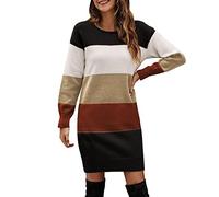 BOTCAM - Miniabito in maglia da donna autunno inverno a maniche lunghe, girocollo, pullover, colorblock, maglieria a coste, a righe, abito casual, slim fit, elastico, miniabito a cannolo, abito
