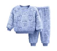 BOTCAM Pigiama invernale a maniche lunghe con stampe di cartoni animati in pile per bambine piccole, set di abbigliamento da 2 pezzi con top e pantaloni, vestiti per neonate (Blu, 12-18 mesi)