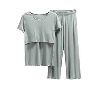 BOTCAM Pigiama Manica Pigiameria Allattamento Delle Donne Camicia E Set T Bambino Maternità Top Pantaloni Corti Maternità Sonno Camicia Del Sonno, verde, XXL