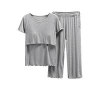 BOTCAM Pigiama Manica Pigiameria Allattamento Delle Donne Camicia E Set T Bambino Maternità Top Pantaloni Corti Maternità Pigiama Donne 20, grigio., M