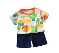 BOTCAM Ragazza Stampa Manica Corta Pantaloncini Due Pezzi Set Bianco T Shirt Bambino, j, 6-12 Monate