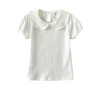 BOTCAM Ragazze T-Shirt Fresco Pizzo Manica Corta Manica Corta Tinta Unita Per 0 a 6 Ragazze Manica Lunga Camicia, bianco, 4-5 Jahre