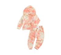 BOTCAM Set da bambina con cappuccio, maglia a maniche lunghe e pantaloni batik da 0 a 6 ragazze 98, Colore: arancione., 5-6 Jahre