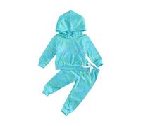 BOTCAM Set da bambina con cappuccio, maglia a maniche lunghe e pantaloni batik da 0 a 6 ragazze, Azzurro, 5-6 Jahre